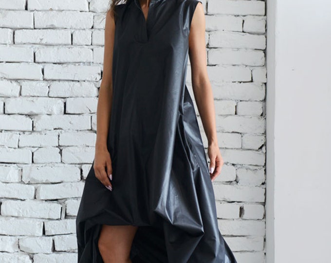 Maxi Black Dress/Plus Size Dress/Oversize Dress/Party Dress/Extravagant Dress/Maxi Dresses/Asymmetric Black Dress/Sleeveless Dress METD0010