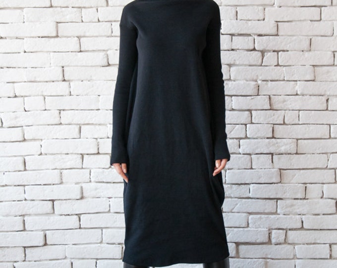 Long Loose Dress/Black Maxi Dress/Long Sleeve Oversize Tunic/Casual Black Dress/Long Black Dress/Plus Size Dress METD0071