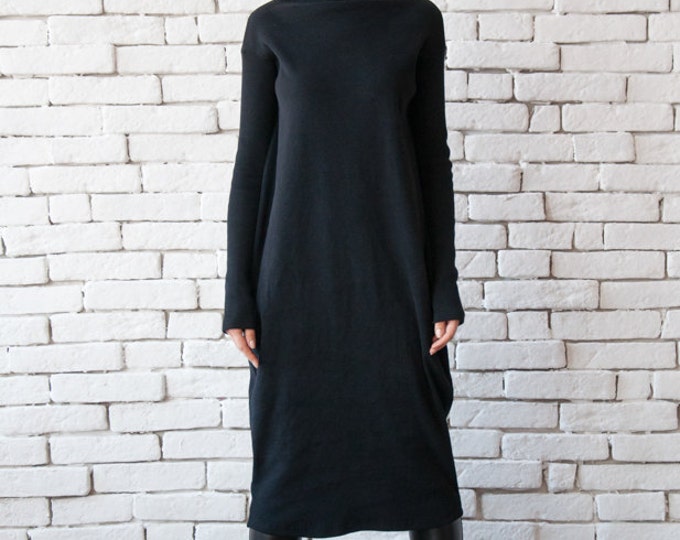 Long Loose Dress/Black Maxi Dress/Long Sleeve Oversize Tunic/Casual Black Dress/Long Black Dress/Comfortable Black Kaftan/Plus Size Dress