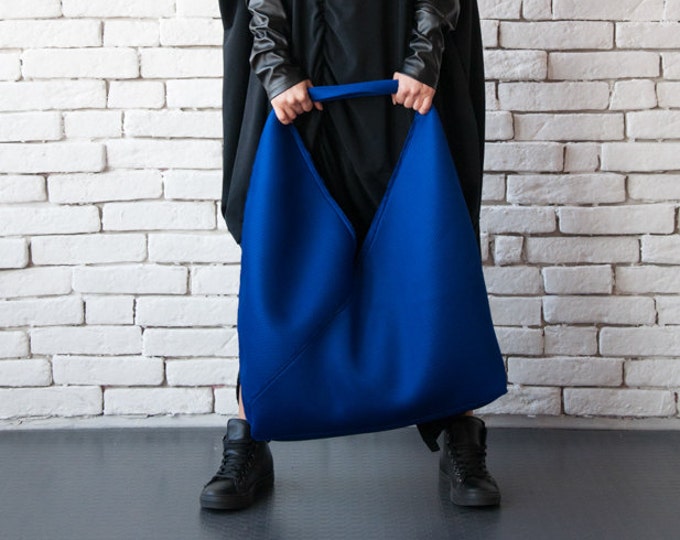 Extravagant Blue Bag/Asymmetric Maxi Bag/Large Shoulder Bag/Blue Tote Bag/Neoprene Cloth Bag/Oversize Casual Bag/Modern Blue Maxi Tote
