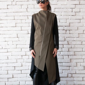 Cotton Long Tunic / Oversized Tunic / Oversized Vest / Open Back Top / Khaki Tunic / Plus Size 24 / Cosplay Costume / Minimal Clothing