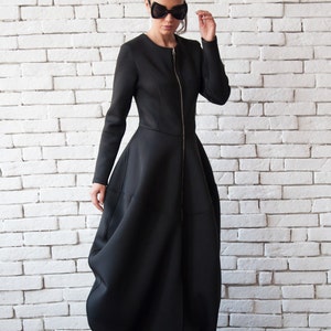 Black Victorian Dress / Long Dress Coat / Neoprene Coat / Bubble Dress / Neoprene Dress / Balloon Dress / Black Dress / Metamorphoza 画像 5