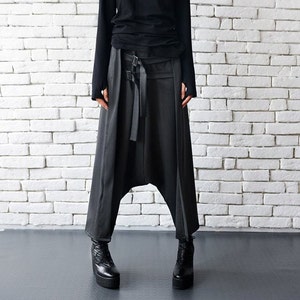 Loose Casual Drop Crotch Harem Pants/Decorative Front Belt Trousers/Grey Oversize Maxi Pants/Plus Size Maxi Pants/Comfortable Pants METP0010