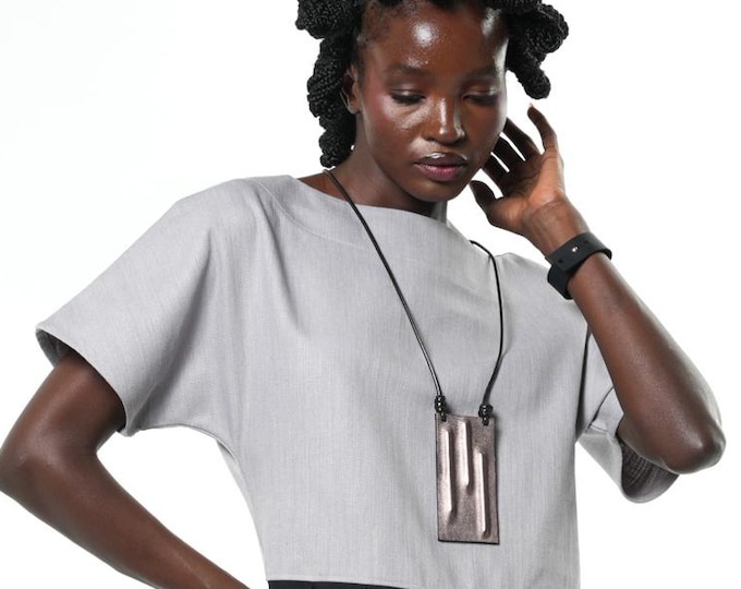 Metallic Leather Pendant Necklace with Long Cord - Large Accessory META0065