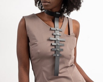 Leather Chocker / Punk Choker / Studded Choker / Studded Necklace / Rave Accessories / Big Long Necklace / Oversized Necklace META0038