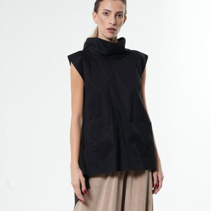 Black Asymmetric Turtleneck Tunic with Open Back