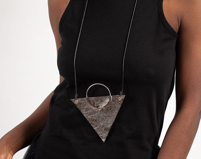 NEW Big Long Necklace / Leather Necklace / Minimal Accessories / Long Necklace / Maxi Necklace / Leather Accessories / Triangle Necklace