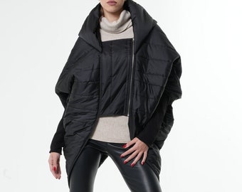 Black Oversize Hooded Jacket / Plus Size Short Coat / Casual Oversize Coat / Loose Black Hoodie