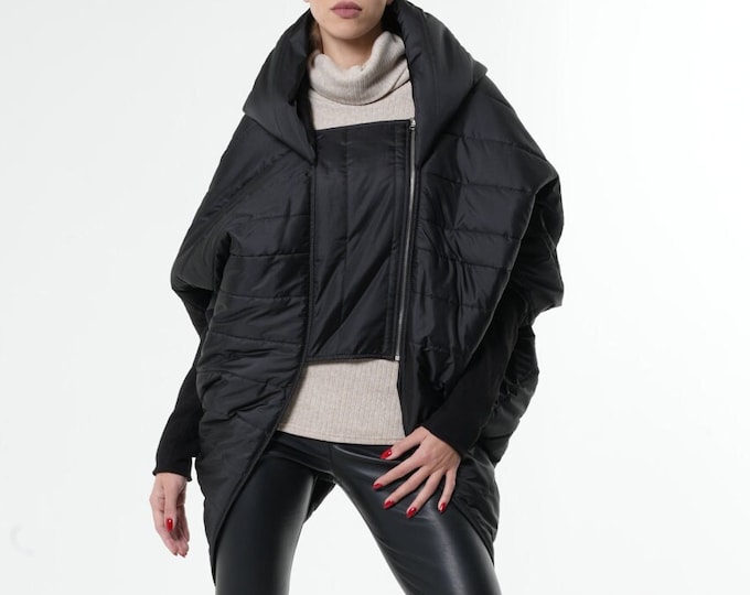 Black Oversize Hooded Jacket / Plus Size Short Coat / Casual Oversize Coat / Loose Black Hoodie METC0041