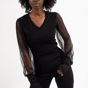 Women's sheer sleeve tops clearance