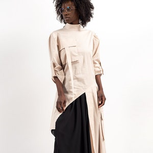 Cotton Long Sleeve Shirt / Mock Neck Shirt / Asymmetrical Shirt / Asymmetric Tunic / Oversize Top / Extravagant Top / Minimal Clothing