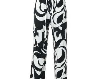Relaxed Pants With Print In Black - Straight Viscose Trousers METP0146
