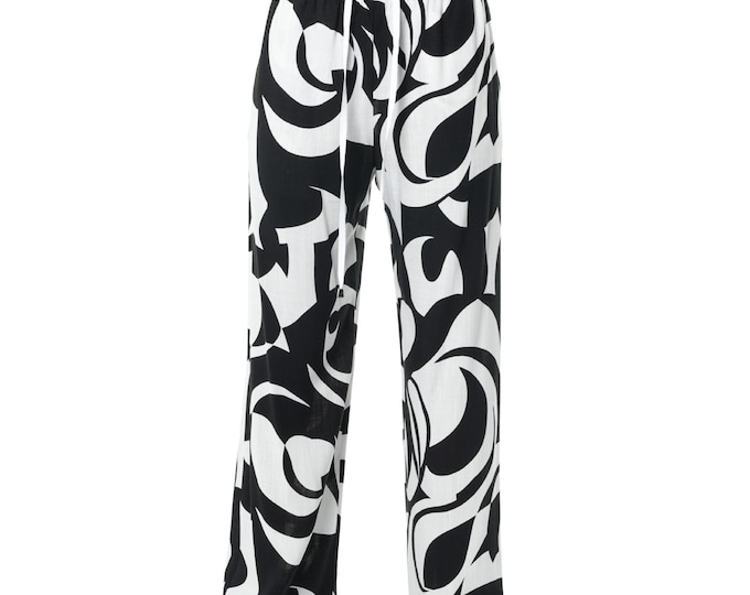 Relaxed Pants With Print In Black - Straight Viscose Trousers METP0146