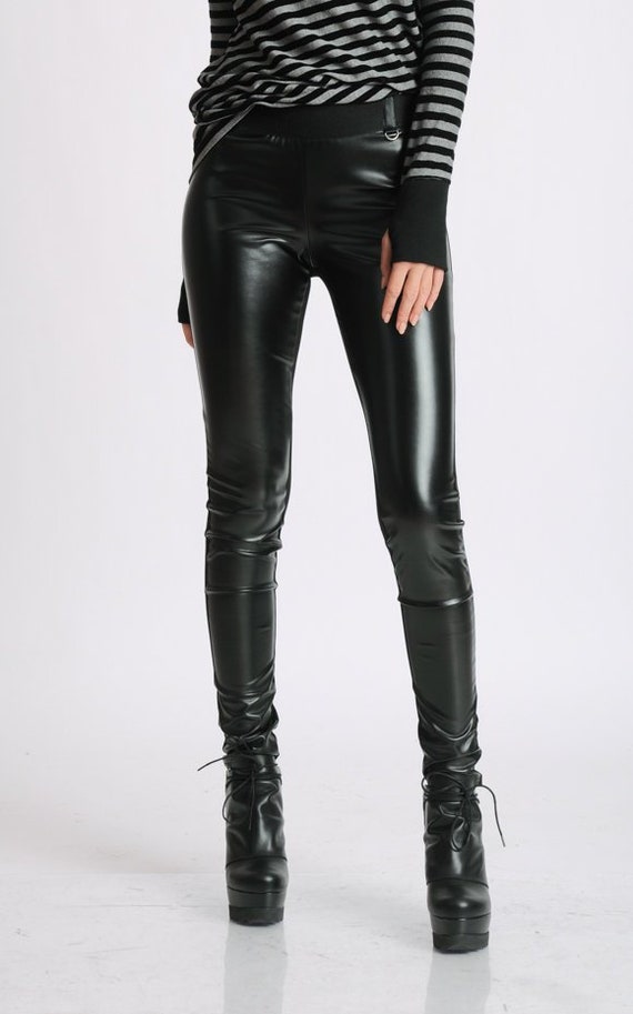 Slim Leather Pants/black Skinny Leggings/black Leather Pants/tight Leather  Leggings/black Goth Pants/different Back and Front Pants МЕТP0002 