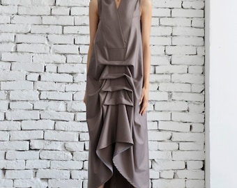 Long Beige Dress/Oversize Drape Kaftan/Extravagant Asymmetric Dress/Oversize Loose Tunic  METD0016