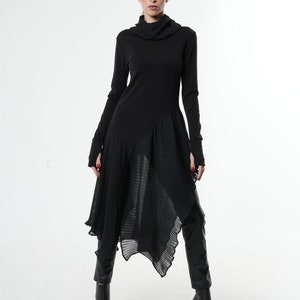 Chiffon Tunic / Turtleneck Tunic / Long Sleeve Tunic / Black Tunic Top / Sheer Tunic / Goth Tunic / Futuristic Clothing image 1