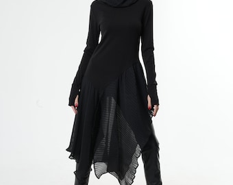 Chiffon Tunic / Turtleneck Tunic / Long Sleeve Tunic / Black Tunic Top / Sheer Tunic / Goth Tunic / Futuristic Clothing METT0143