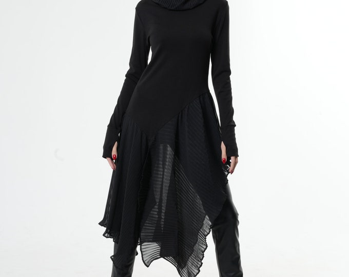 Chiffon Tunic / Turtleneck Tunic / Long Sleeve Tunic / Black Tunic Top / Sheer Tunic / Goth Tunic / Futuristic Clothing METT0143