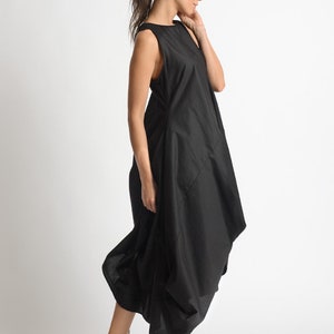 Black Asymmetric Dress/Extravagant Tunic Dress/Sleeveless Loose Dress/Black Kaftan/Handmade Extravagant Dress/Casual Black Dress METD0081 image 4
