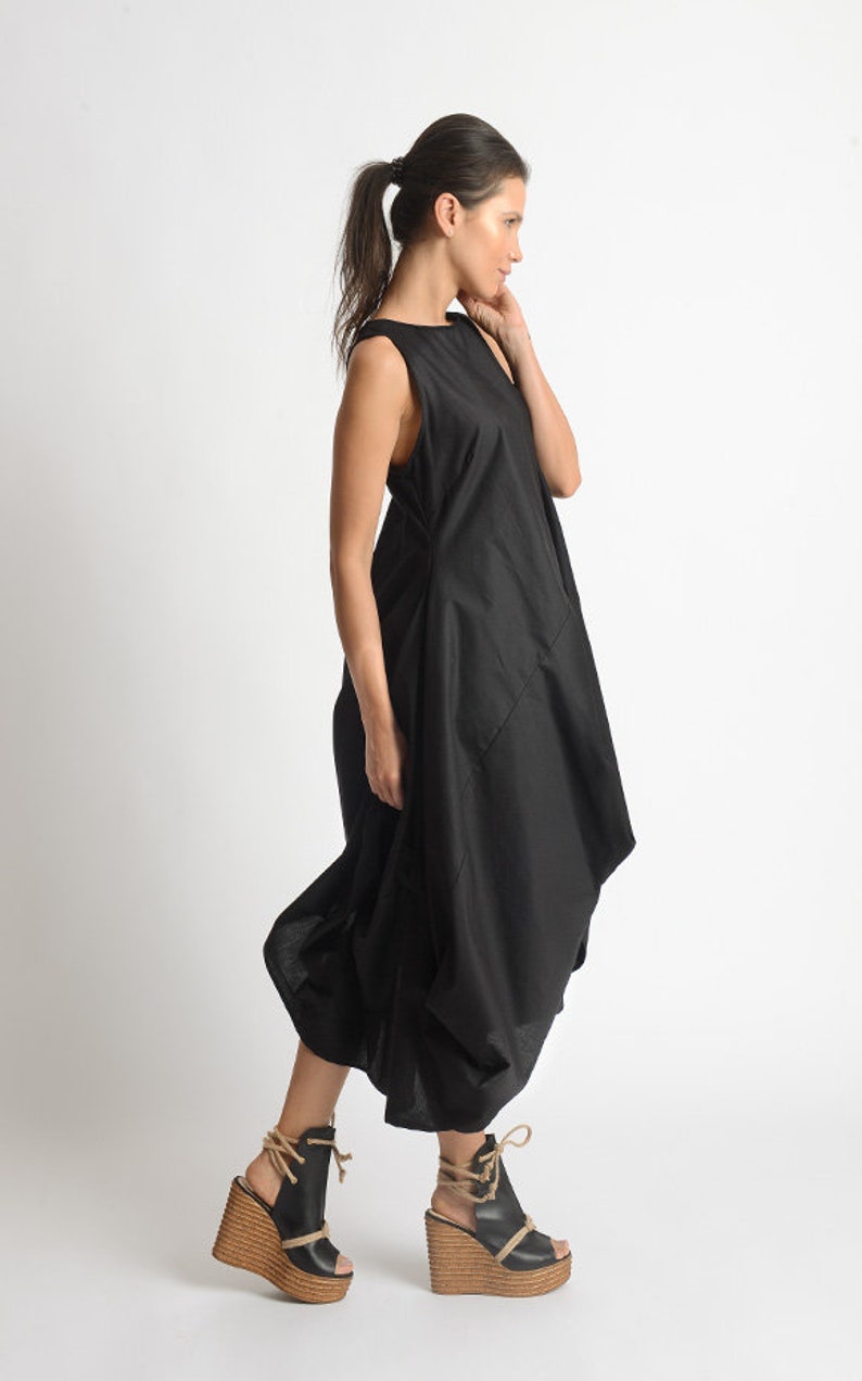 Black Asymmetric Dress/Extravagant Tunic Dress/Sleeveless Loose Dress/Black Kaftan/Handmade Extravagant Dress/Casual Black Dress METD0081 image 4