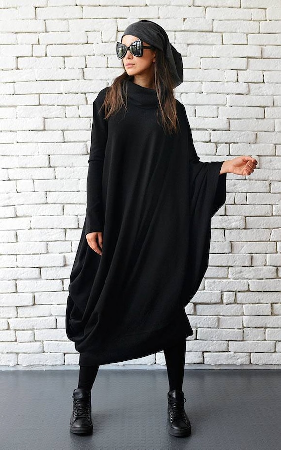black oversized dress Oversized cotton poplin dress, black