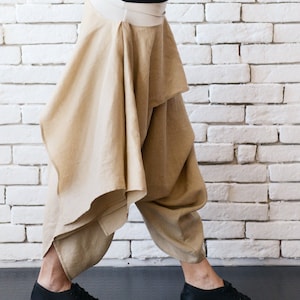 Linen Harem Pants/Beige Maxi Pants/Viscose Waist Skirt Pants/Extravagant Gypsy Pants/Linen Maxi Pants/Long Short Capris/Casual Trousers image 8