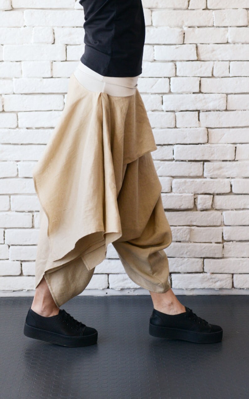 Linen Harem Pants/Beige Maxi Pants/Viscose Waist Skirt Pants/Extravagant Gypsy Pants/Linen Maxi Pants/Long Short Capris/Casual Trousers image 8