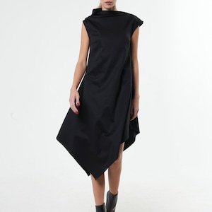 Loose Black Tunic Dress/Asymmetric Black Dress/Sleeveless Party Dress/Black Summer Dress/Long Short Dress/Extravagant Dress METD0083
