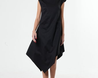 Loose Black Tunic Dress/Asymmetric Black Dress/Sleeveless Party Dress/Black Summer Dress/Long Short Dress/Extravagant Dress METD0083