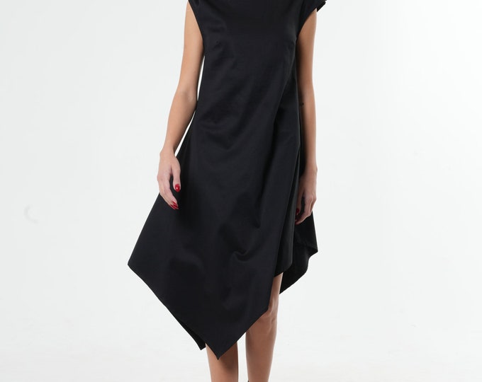 Loose Black Tunic Dress/Asymmetric Black Dress/Sleeveless Party Dress/Black Summer Dress/Long Short Dress/Extravagant Dress METD0083