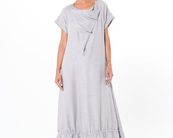Gray Maxi Dress: Short Sleeve Viscose Blend, Oversize Fit METD0259