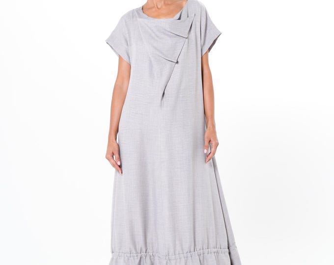 Gray Maxi Dress: Short Sleeve Viscose Blend, Oversize Fit