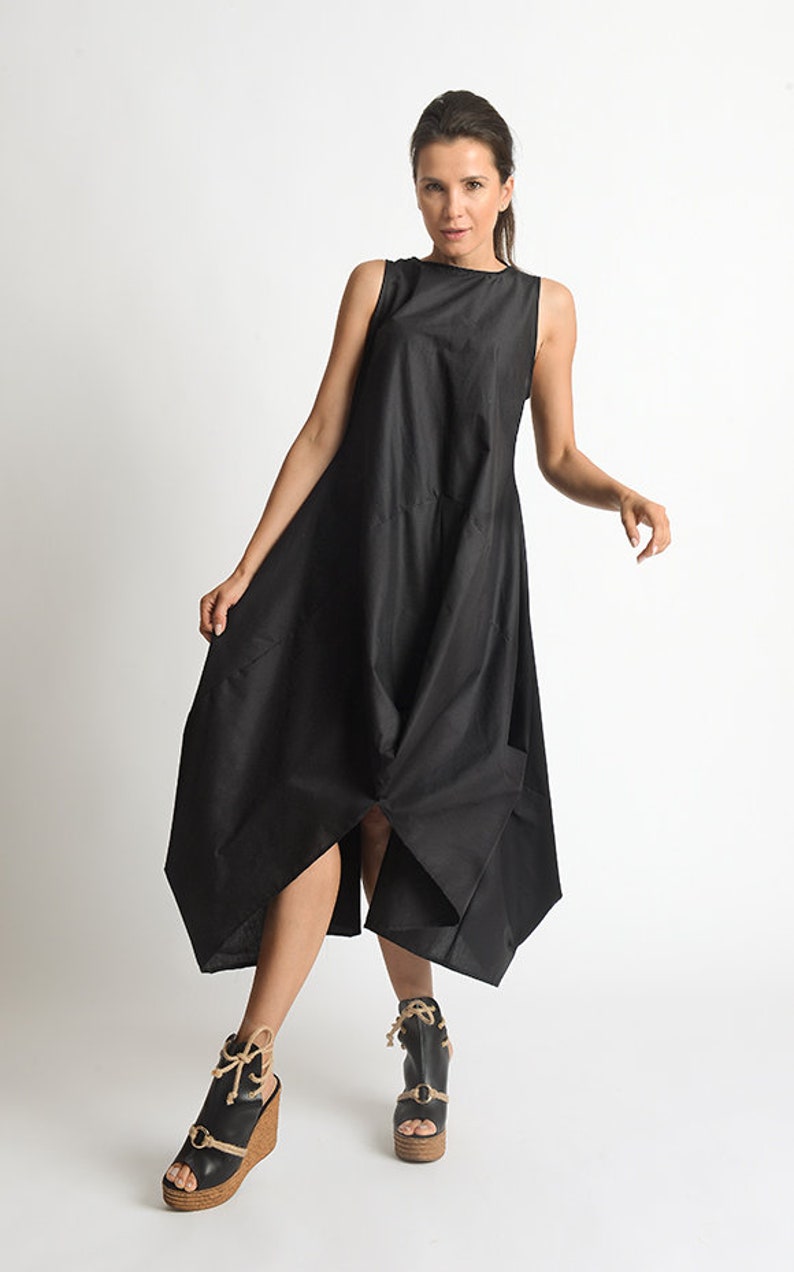 Black Asymmetric Dress/Extravagant Tunic Dress/Sleeveless Loose Dress/Black Kaftan/Handmade Extravagant Dress/Casual Black Dress METD0081 Black