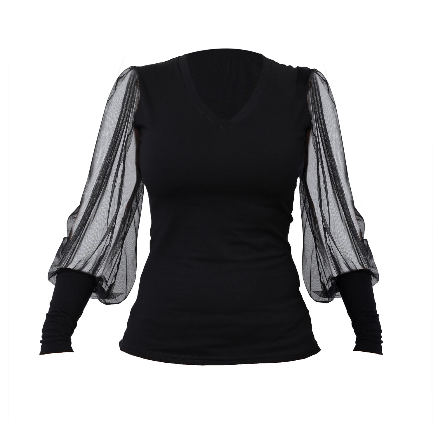 V-Ausschnitt Bluse /Mesh-Ärmel /Schwarze bloße Bluse /See-Through-Top  /Mesh-Ärmel-Oberteil /Sheer Langarm-Oberteil /Mesh-Kleidung /Schwarzes  Mesh-Top