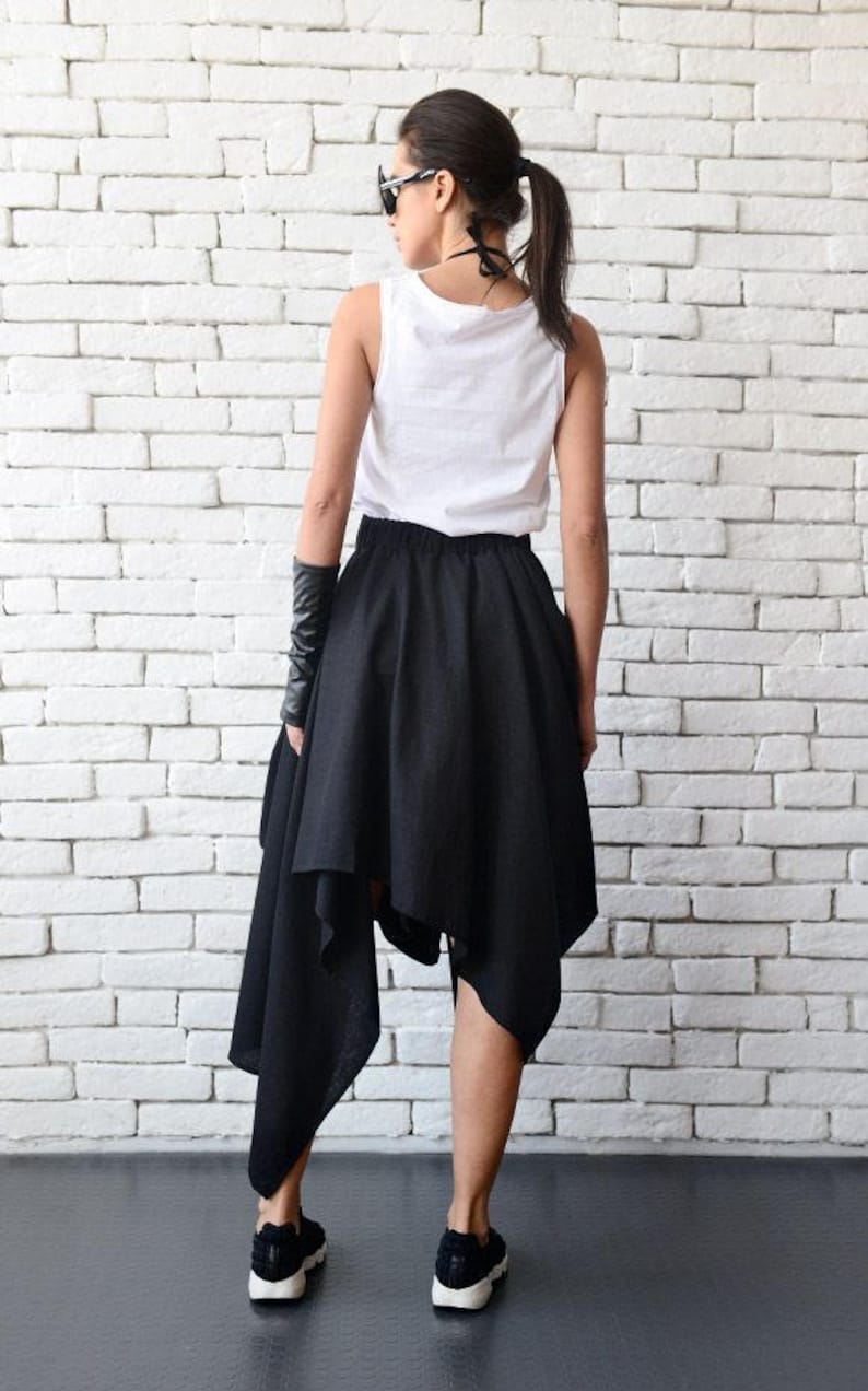 Black Loose Skirt/Linen Casual Skirt/Asymmetric High Waist Etsy