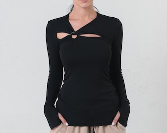 Extravagant Top/ Fall Top Long Sleeve Women /Open Front Top /Avant Garde Clothing /Futuristic Clothing /Cut Out Top METT0226