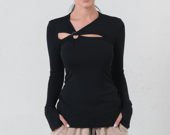 Extravagant Top/ Fall Top Long Sleeve Women /Open Front Top /Avant Garde Clothing /Futuristic Clothing /Cut Out Top METT0226