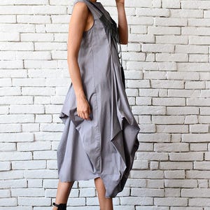 Grey Loose Asymmetric Dress/Extravagant Party Dress/Plus Size Tunic/Oversize Long Top/Grey Summer Kaftan/Sleeveless Maxi Dress METD0085 image 10
