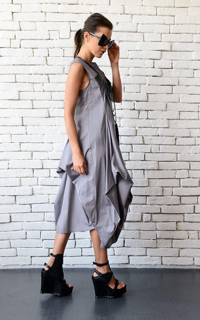 Grey Loose Asymmetric Dress/Extravagant Party Dress/Plus Size Tunic/Oversize Long Top/Grey Summer Kaftan/Sleeveless Maxi Dress METD0085 image 10