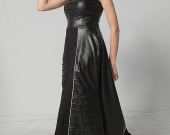 Long Flare Vegan Leather Dress - METD0182 - Etsy Long Flare Vegan Leather Dress - METD0182 - Etsy
