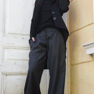 Wide Leg Wool Pants / Large Gray Trousers / Wide Pants With Pockets / Comfortable Trousers / Cargo Style / Wool fabrics