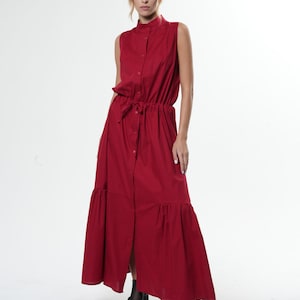 Maxi Red Sleeveless Dress / Long Red Dress / Elegant Handmade Dress METD0128