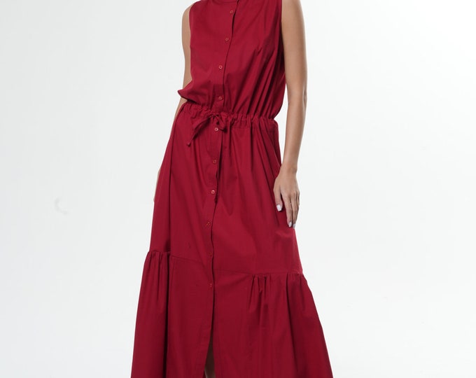 Maxi Red Sleeveless Dress / Long Red Dress / Elegant Handmade Dress METD0128