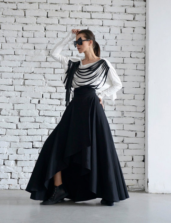 Maxi Black Skirt/asymmetric Loose Skirt/long Skirt/elegant Evening