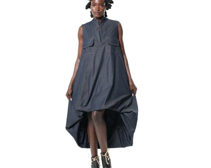 High-Low Denim Dress - Asymmetric Balloon Dress METT0302