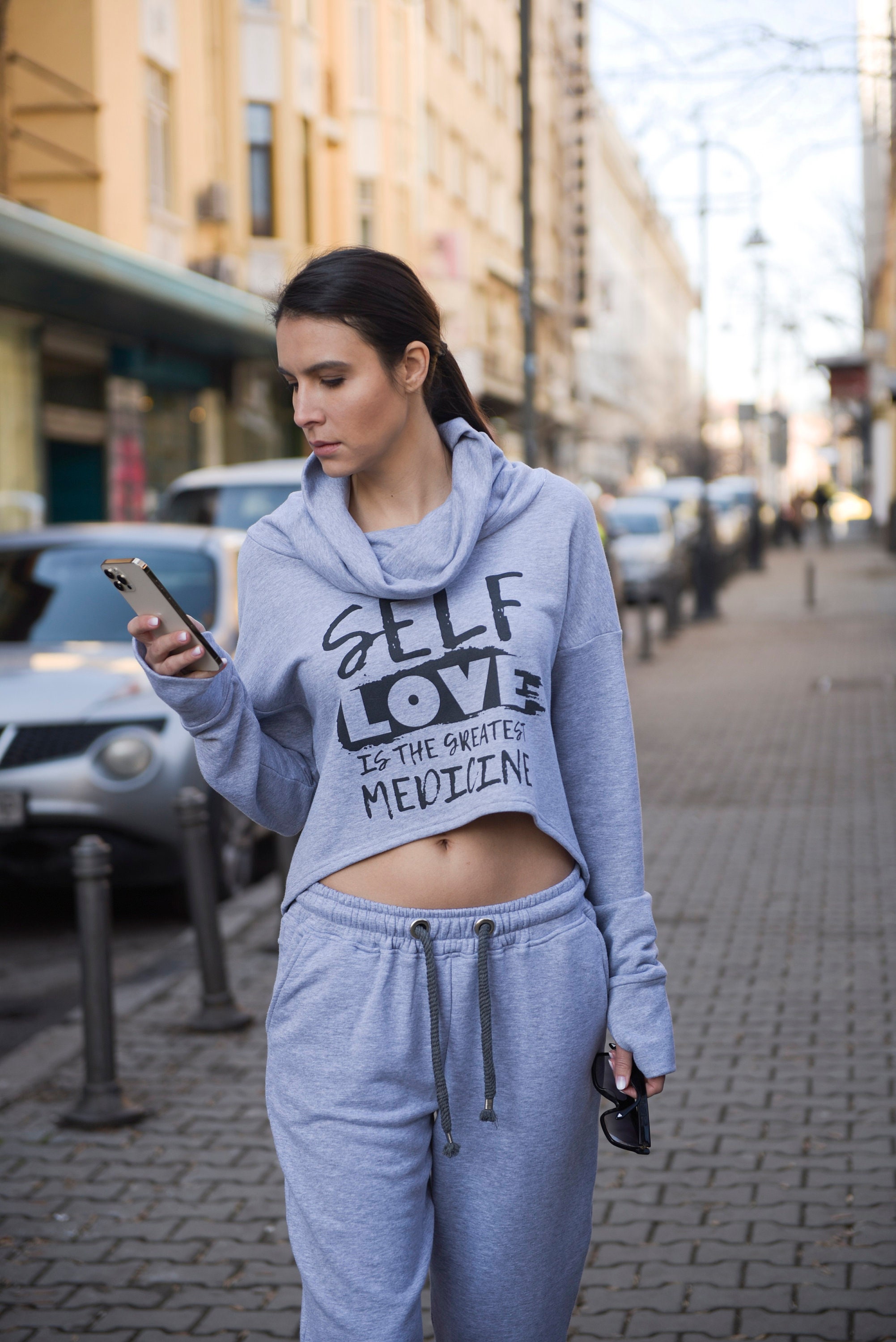 Grey Sweatpants and Crop Top Set/Modern 
