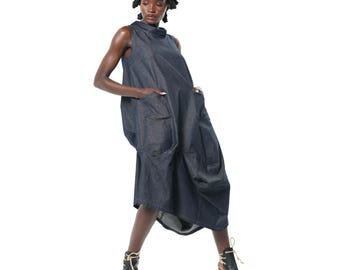 Asymmetric Denim Dress - Summer Jean Dress METT0301