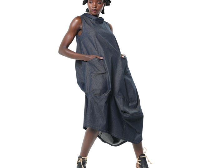 Asymmetric Denim Dress - Summer Jean Dress METT0301