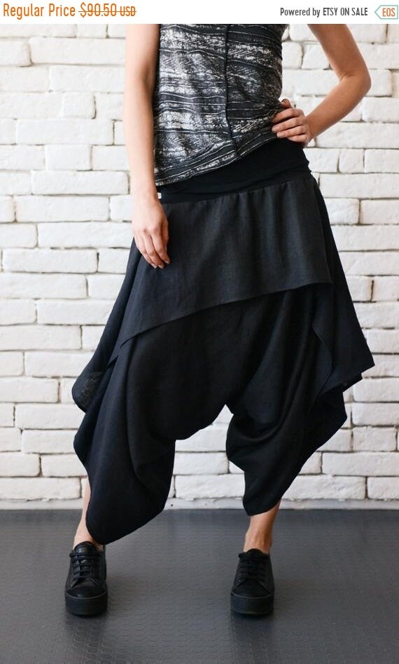 20% OFF Black Asymmetric Skirt Pants/Drop Crotch Loose | Etsy