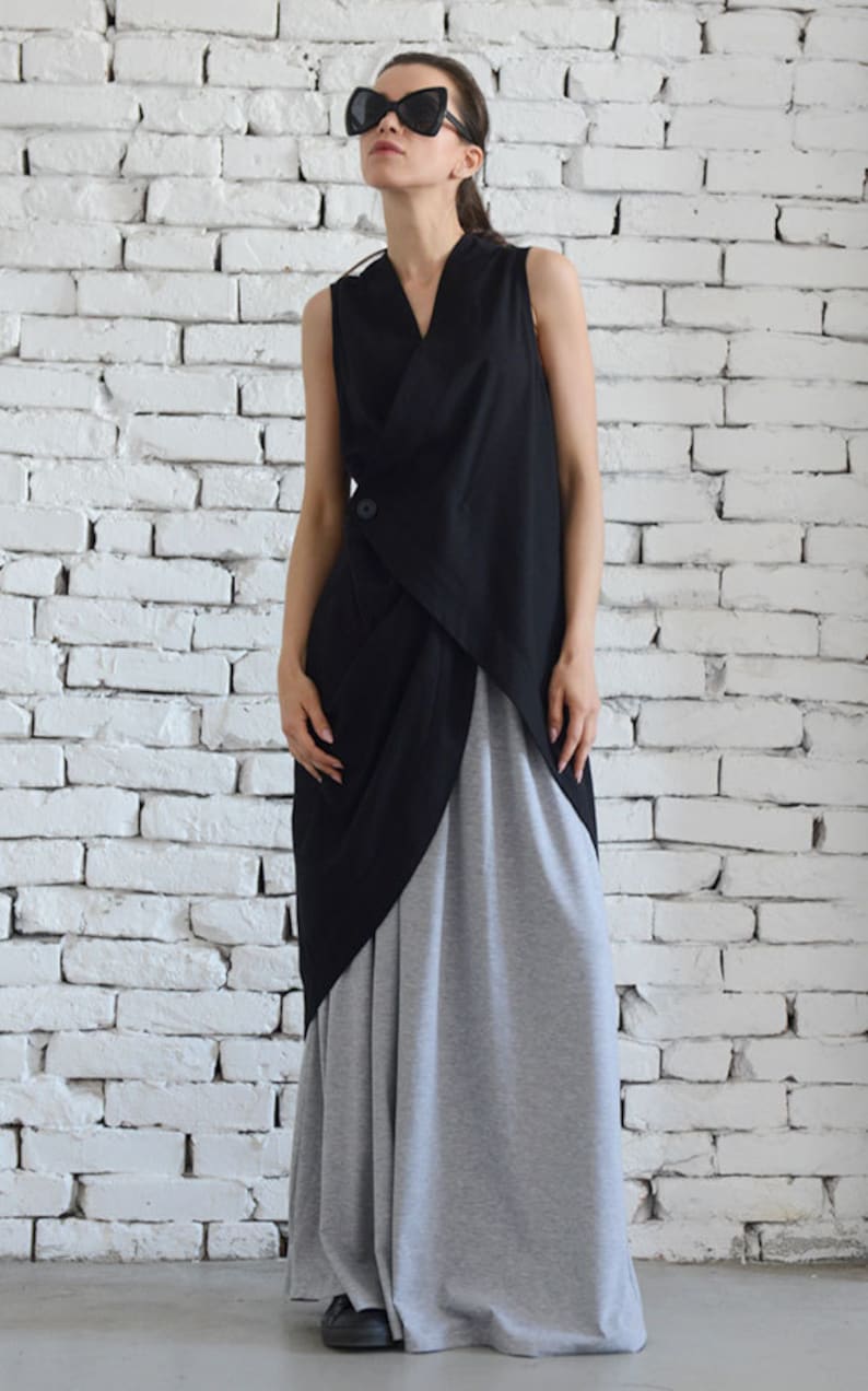 Asymmetric Black Top / Linen Black Tunic / Black Linen Top / Black Dress / Linen Top/ Linen Black Tunic / Long Black Vest / Sleeveless Coat image 1